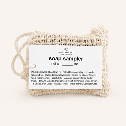 Artisan Soap Sampler, containing 4-5 pieces of soap in drawstring soap bag | Cottonwood Soap Company, Hilton Head Island, SC