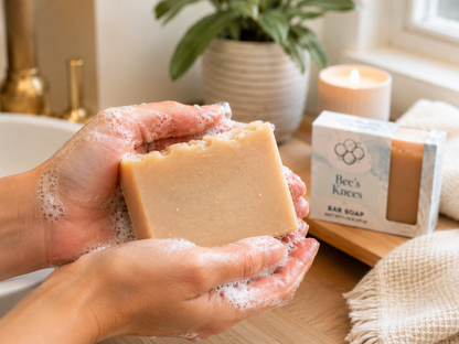 Bee’s Knees- oatmeal, milk and honey scented handmade soap by Cottonwood Soap Company.