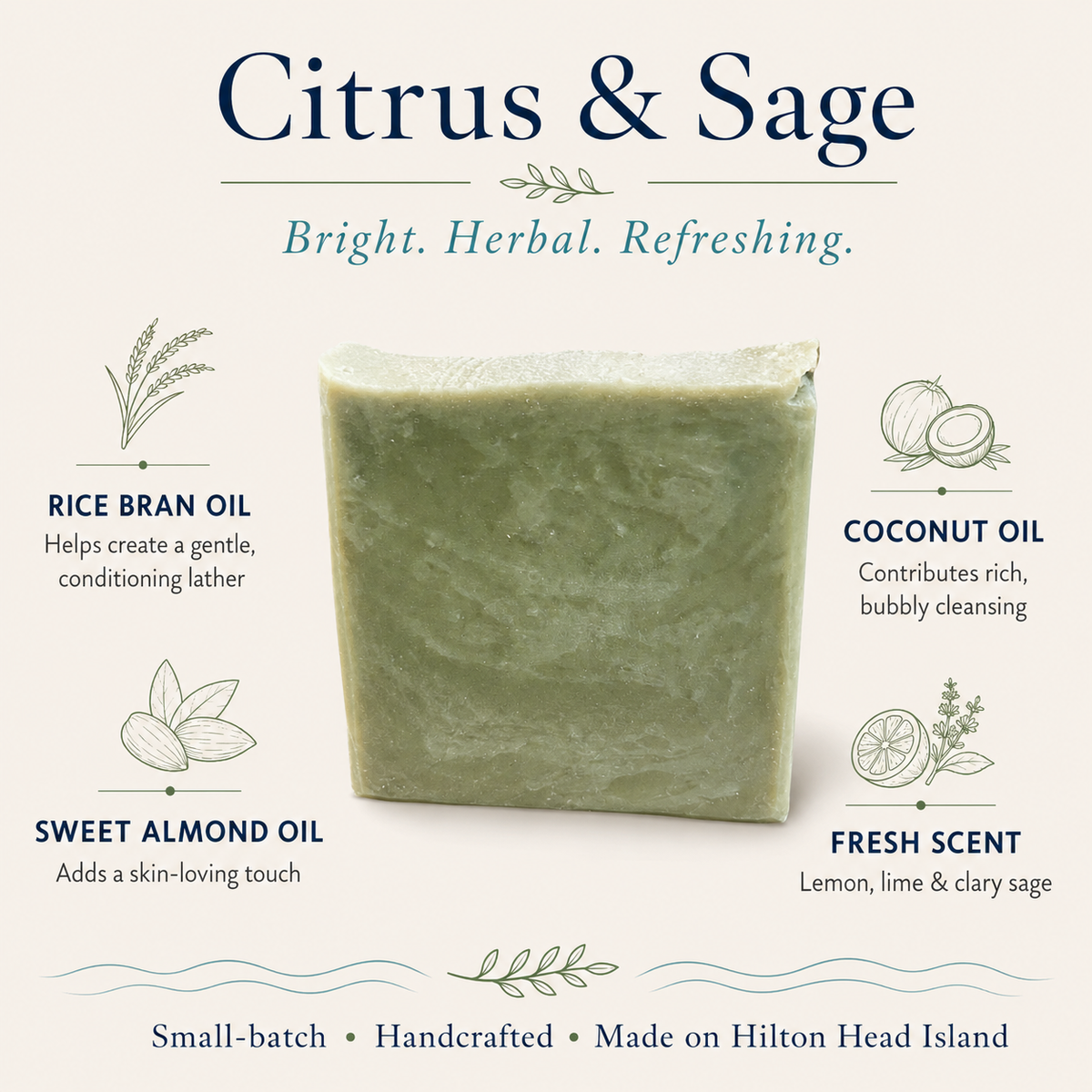 Citrus & Sage Artisan Soap| citrus and cleary sage scent | handmade by Cottonwood Soap Company, Hilton Head Island, SC
