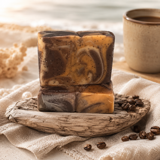 Coffee at the Beach, coffee and mocha scented exfoliating bar soap, handmade by Cottonwood Soap, Hilton Head Island, SC