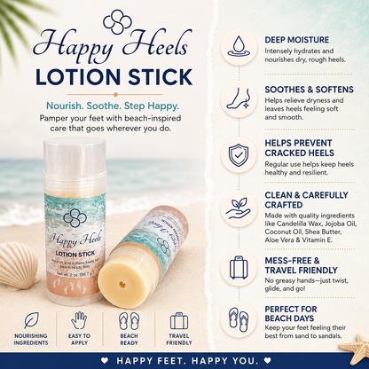 Happy Heels Lotion Stick | Coconut Scented Solid Lotion Balm handmade by Cottonwood Soap Company, Hilton Head Island, SC