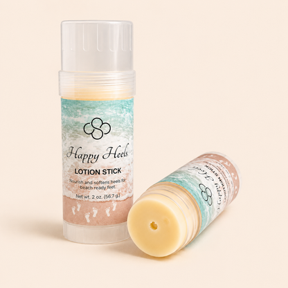 Happy Heels Lotion Stick | Coconut Scented Solid Lotion Balm handmade by Cottonwood Soap Company, Hilton Head Island, SC