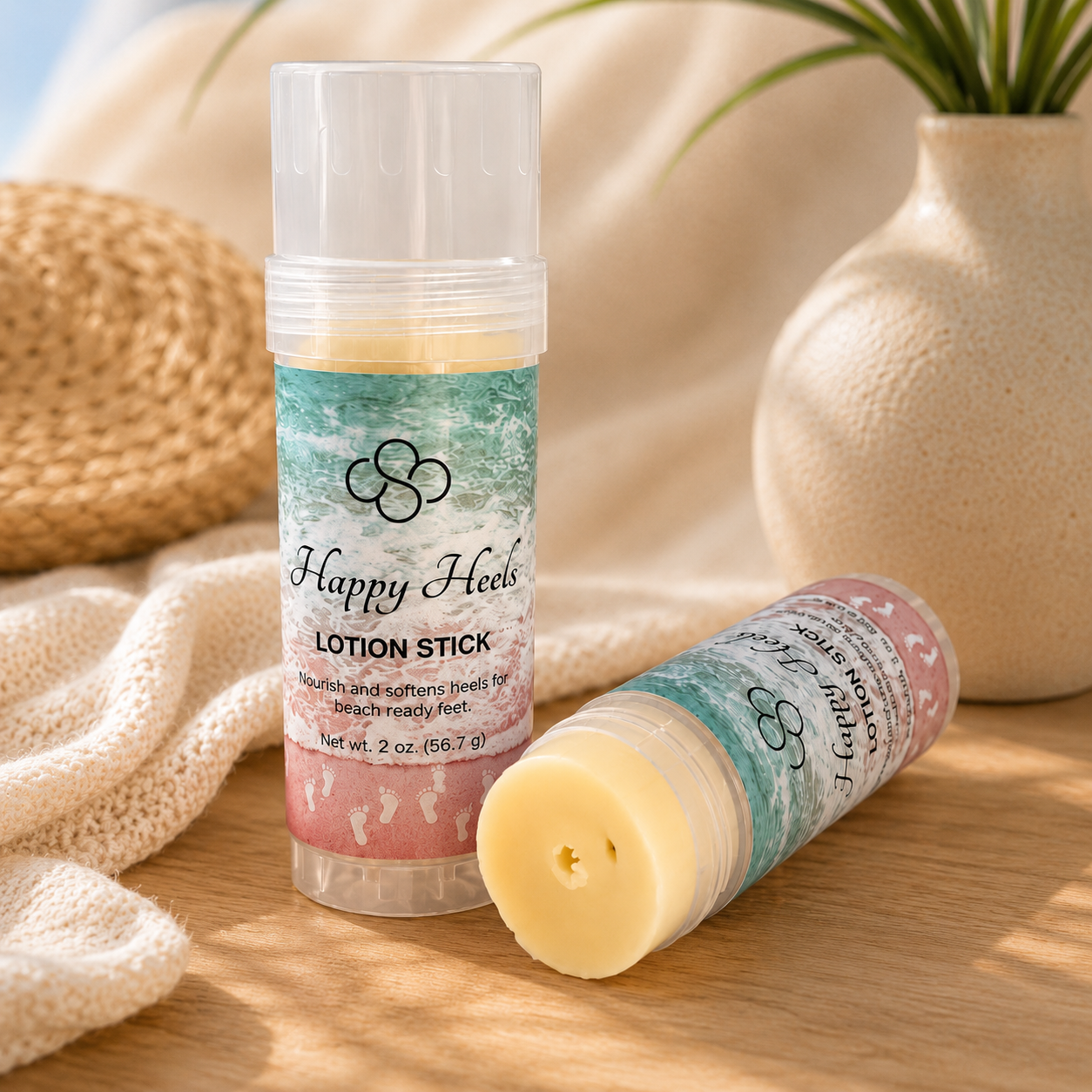 Happy Heels Lotion Stick | Coconut Scented Solid Lotion Balm handmade by Cottonwood Soap Company, Hilton Head Island, SC
