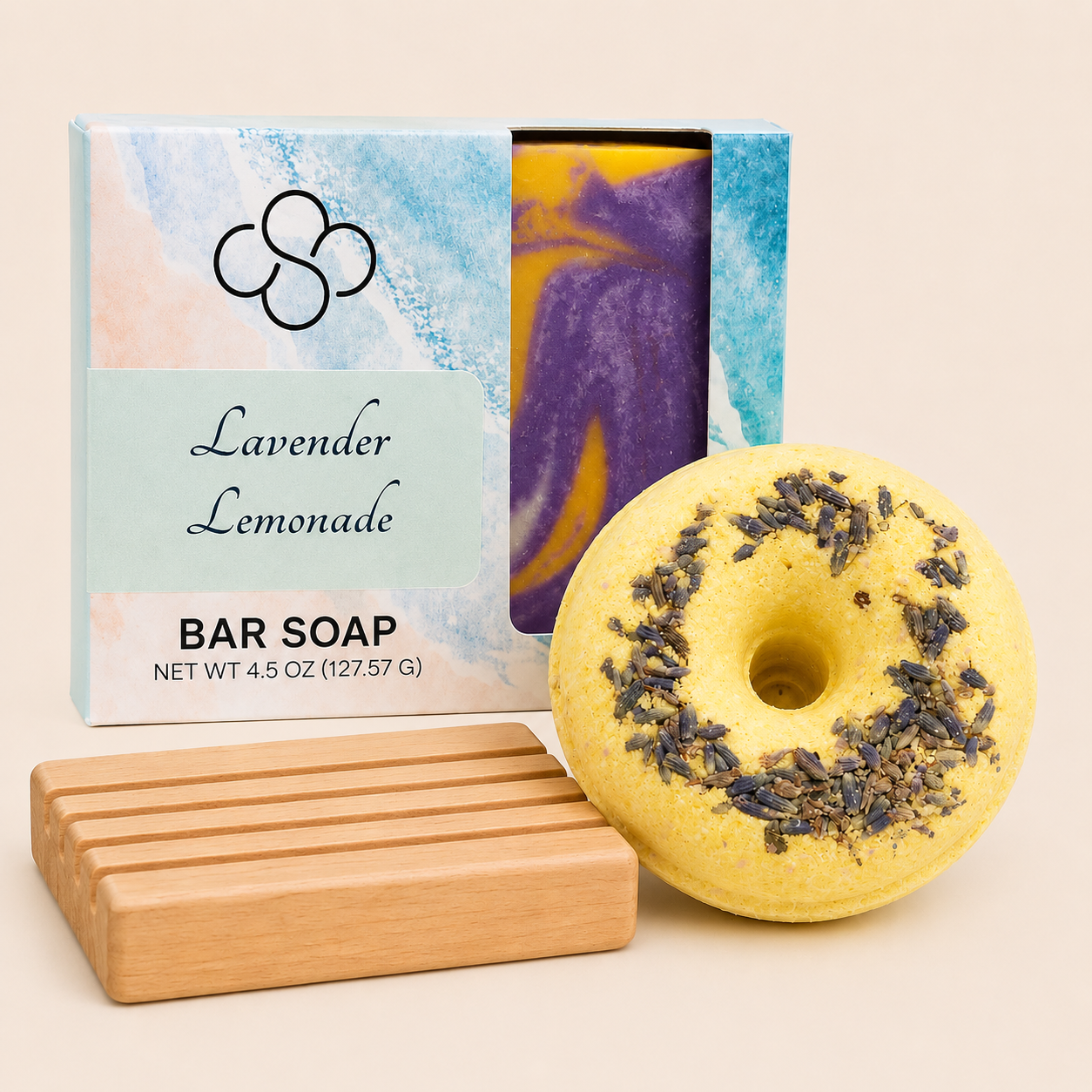 Dynamic Duos,  Lavender Lemonade, lemon lavender scented artisan soap and bath bomb handmade by Cottonwood Soap Company, Hilton Head Island, SC