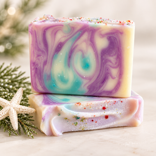 Holiday by the Sea, sugar plum scented soap, handmade by Cottonwood Soap Company, Hilton Head Island, SC