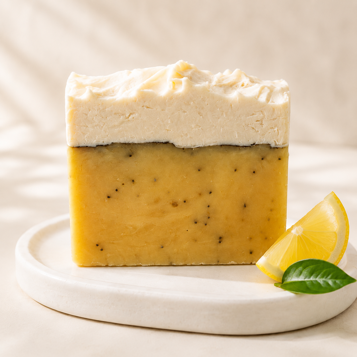 Island Zest, lemon and poppyseed bar soap, handmade by Cottonwood Soap Company, Hilton Head Island, SC.