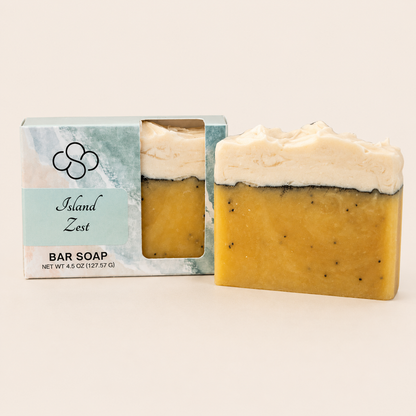 Island Zest, lemon and poppyseed bar soap, handmade by Cottonwood Soap Company, Hilton Head Island, SC.