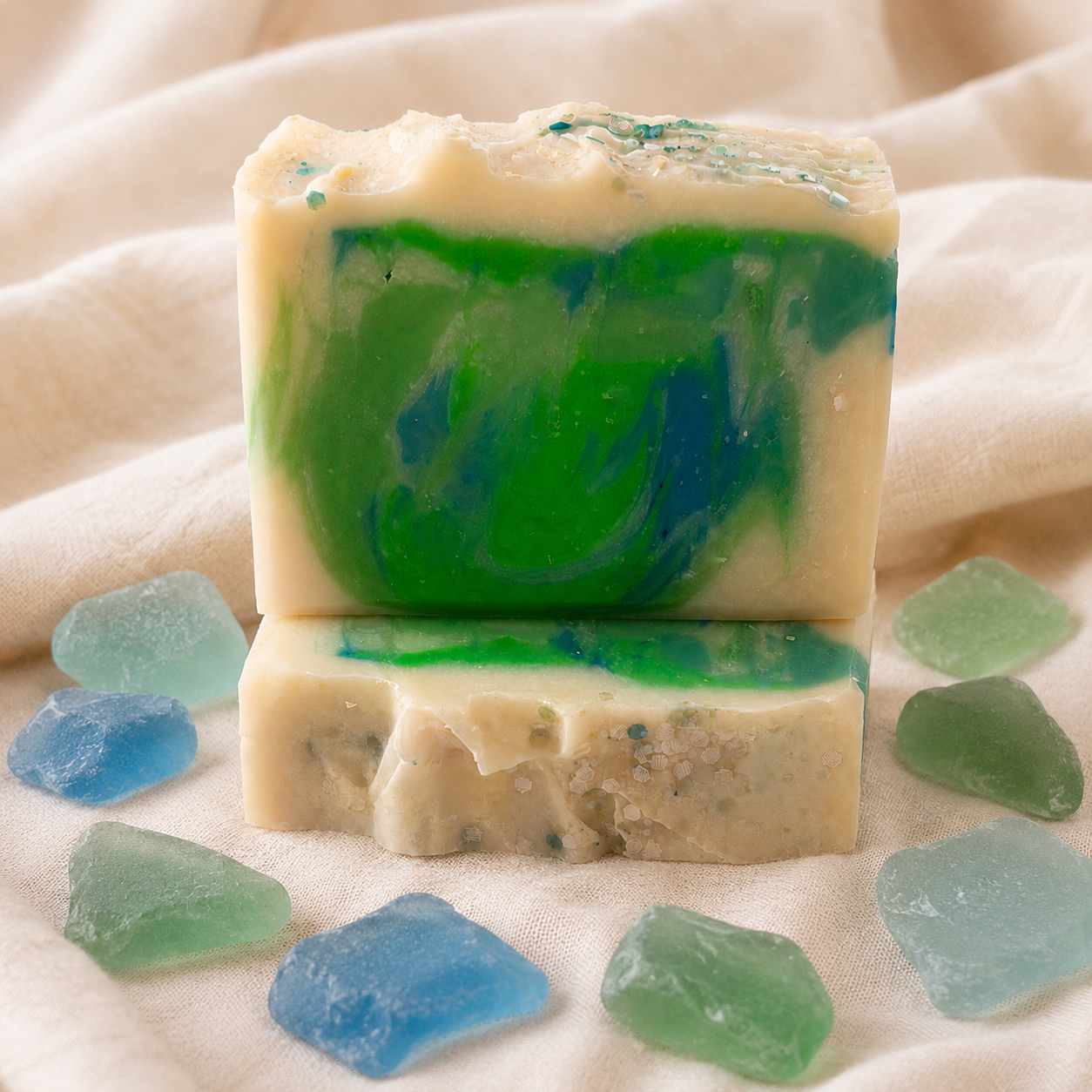 Sea Glass Handmade Soap | Fresh Cotton Coastal Artisan Bar Soap