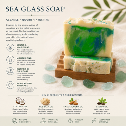 Sea Glass Handmade Soap | Fresh Cotton Coastal Artisan Bar Soap