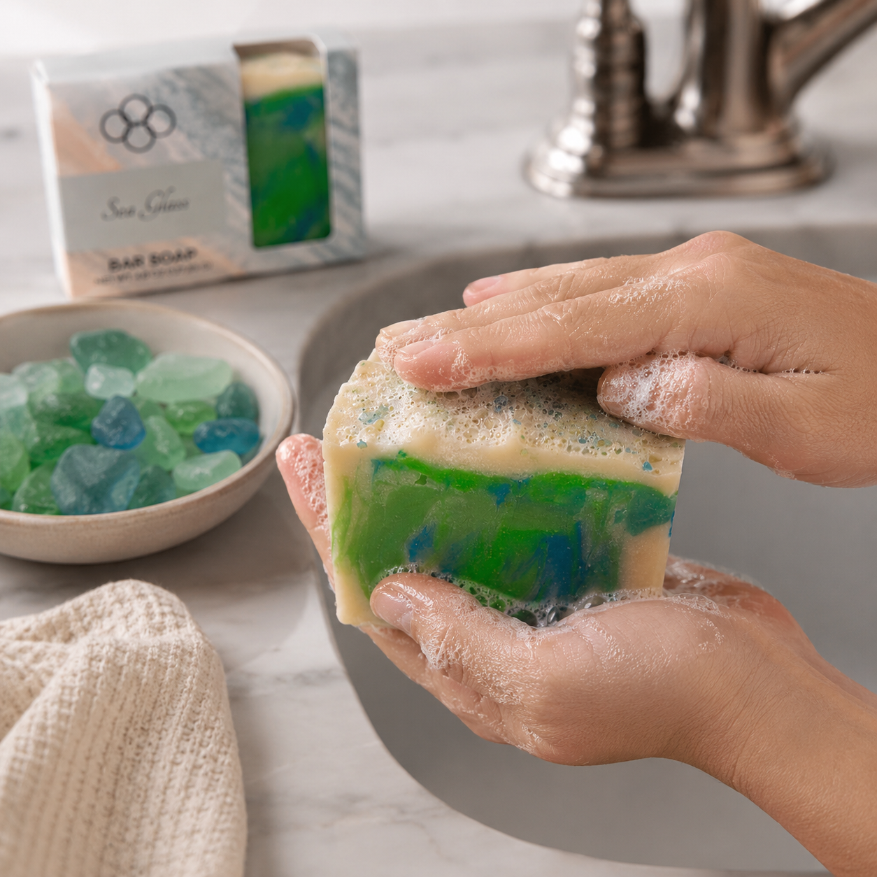 Sea Glass Handmade Soap | Fresh Cotton Coastal Artisan Bar Soap