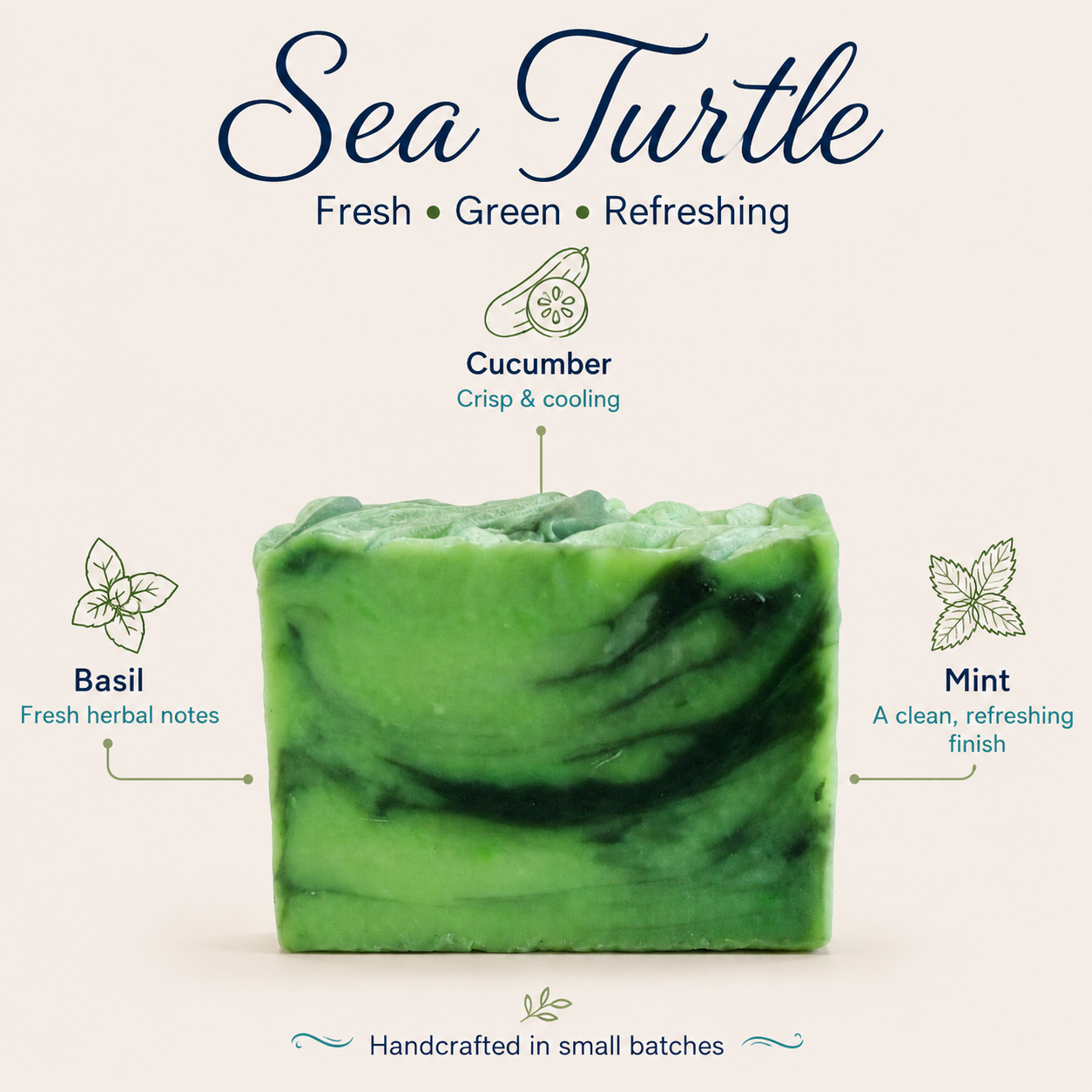 Sea Turtle artisan soap | cucumber, basil, and mint scent | handmade on Hilton Head Island, SC