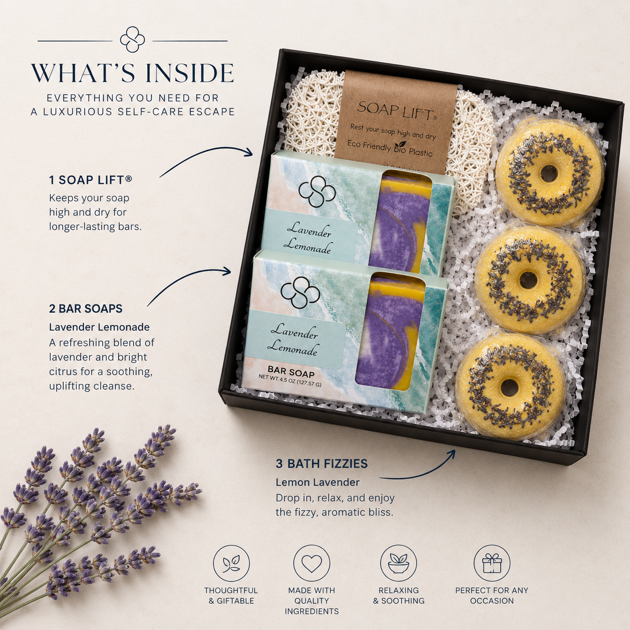 Lemon Lavender Gift Box – Artisan Soap & Bath Bomb Gift Set